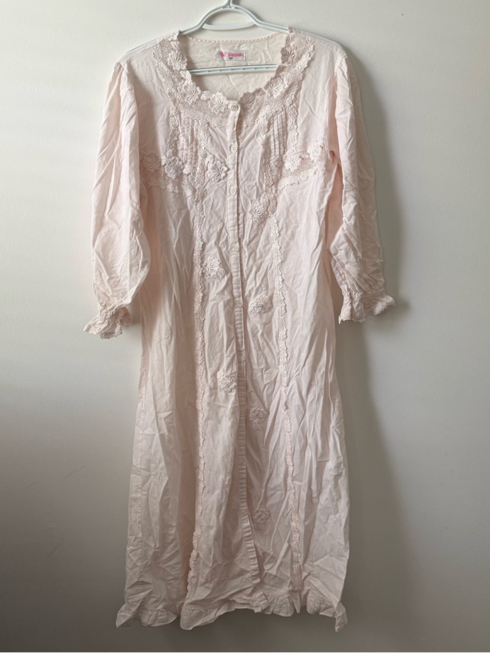 Vintage 80s Nightgown L Cottage Embroidery Flower Patches Baby Pink Mumu